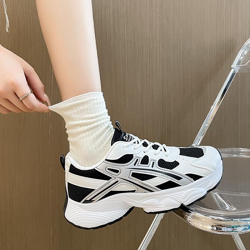 Breathable Student Morning Running Sports Shoes Women's Thick Soled Lifting Multifunctional Casual Shoes Color Blocking