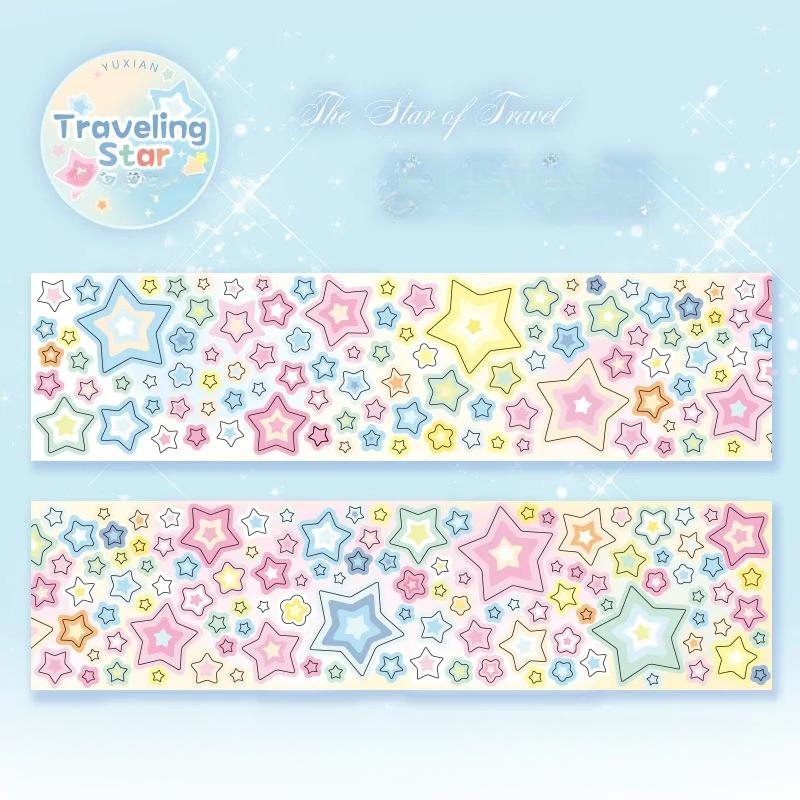 Cute Starlight Journey Series Decoration Adhesive Tape Handbook DIY Scrapbooking Journal Collage Material Die-cut Tape Stickers