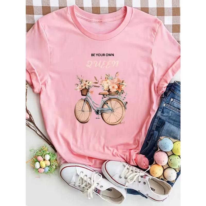 

Летний топ с круглым вырезом, 3D цветочным принтом и графикой велосипеда, модная повседневная женская футболка с короткими рукавами 2XL