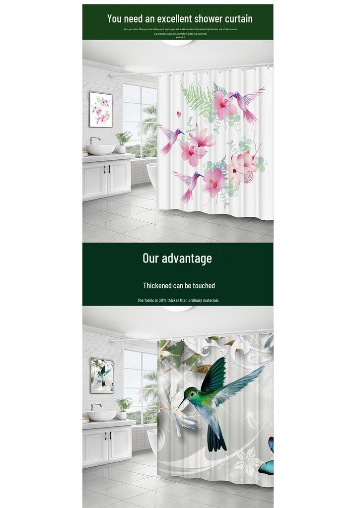 Floral & Bird Print Waterproof Mildew-Proof Shower Curtain for Bathing Areas
