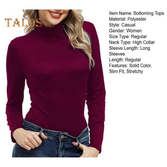 Topuri cu fund pentru femei, guler înalt, mânecă lungă, pulover, slim Fit, bluză de bază, cu guler rotic, culoare uni, ținută zilnică