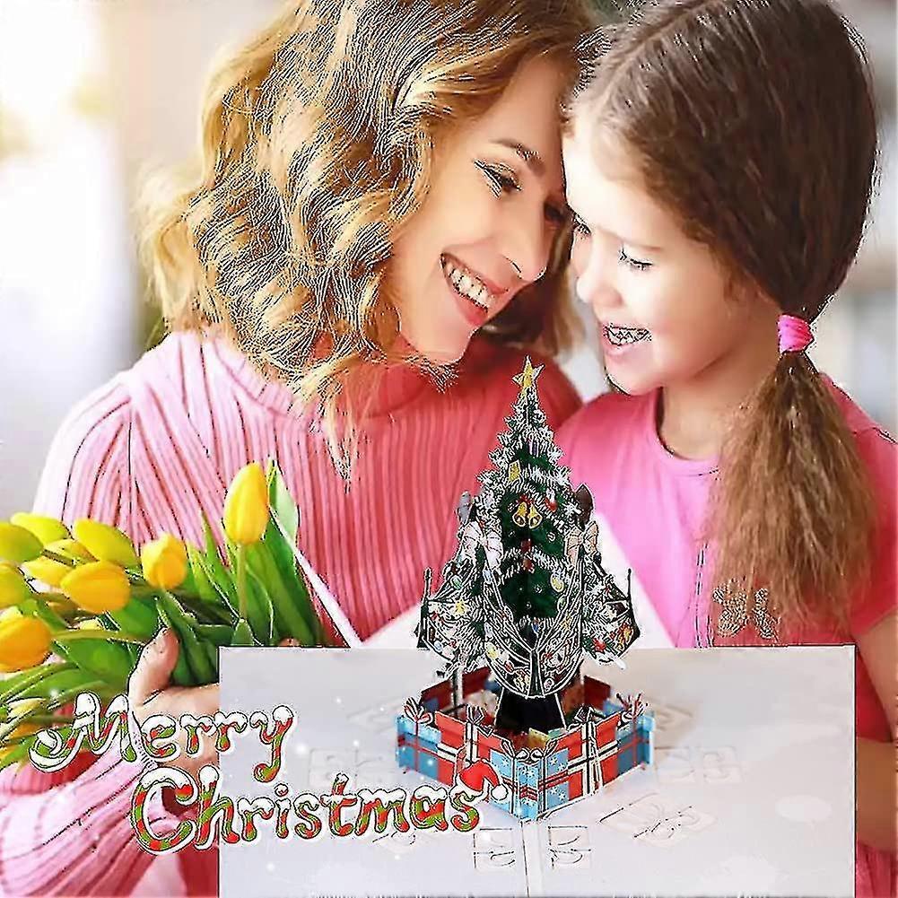 2 Pieces Christmas Greeting Cards, Merry Christmas Tree 3d Card Laser Cut Paper Christmas Greeting Cards Gifts