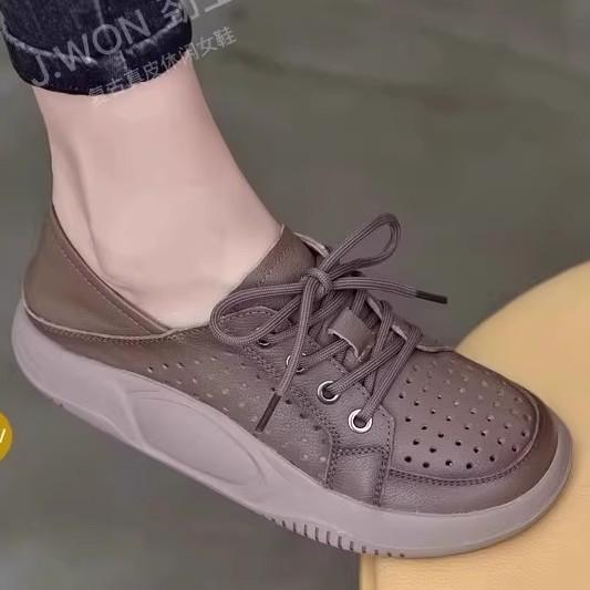 

Повседневные полые сандалии женские 2025 лето новая спортивная и досуговая одинарная обувь сумка голова шнуровка мягкая подошва ретро обувь с отверстиями 40 серый