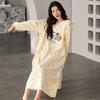 New nightgown women's spring and autumn pure cotton long-sleeved pajama skirt medium and long skirt sweet and cute can be worn outside loungewear