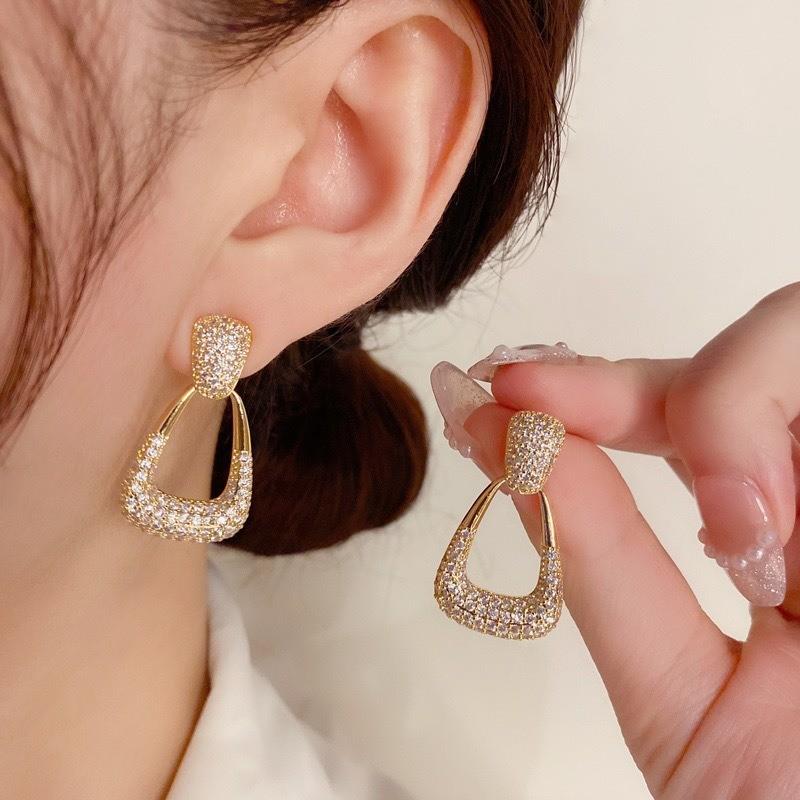 Pinkdudu Vintage Glass Geometric Block Zircon Earrings Trendy Drop Earrings Women Jewelry PD2373