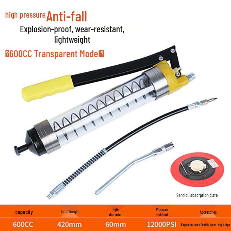 Industrial-Grade Transparent High-Pressure Grease Gun for Excavator Maintenance