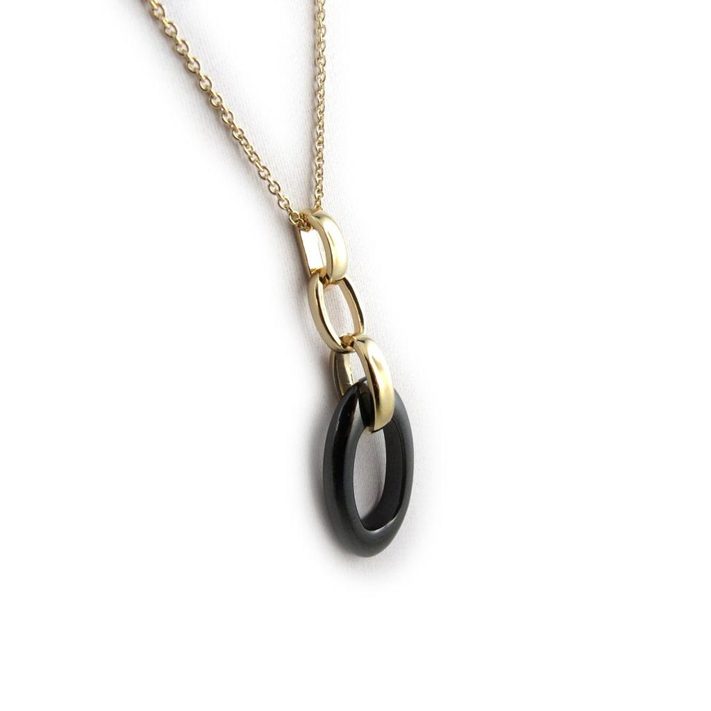 Les Trésors De Lily [L9542] - Gold-Plated Necklace 'Choréographie' Black Gold (ceramic) - 35x12 Mm