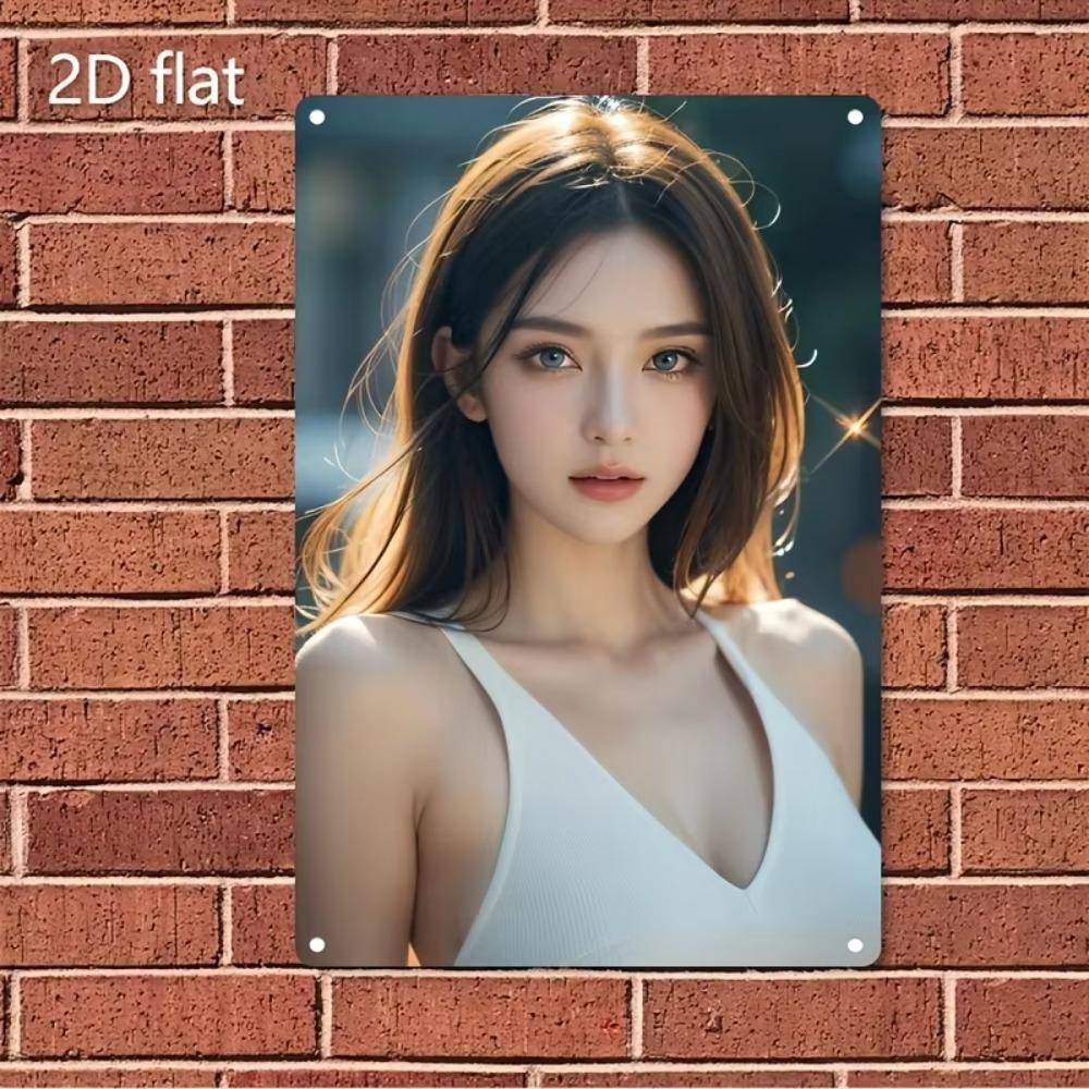 Metal Wall Art Woman Portrait Iron Sign, Elegant White Brown Home Decor Gift