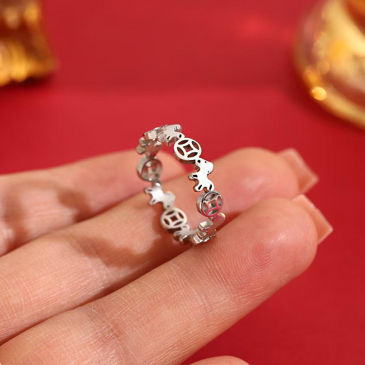 Trendy Luxury Hollow-Out Get Rich Soon Ring Size 7 серебряный