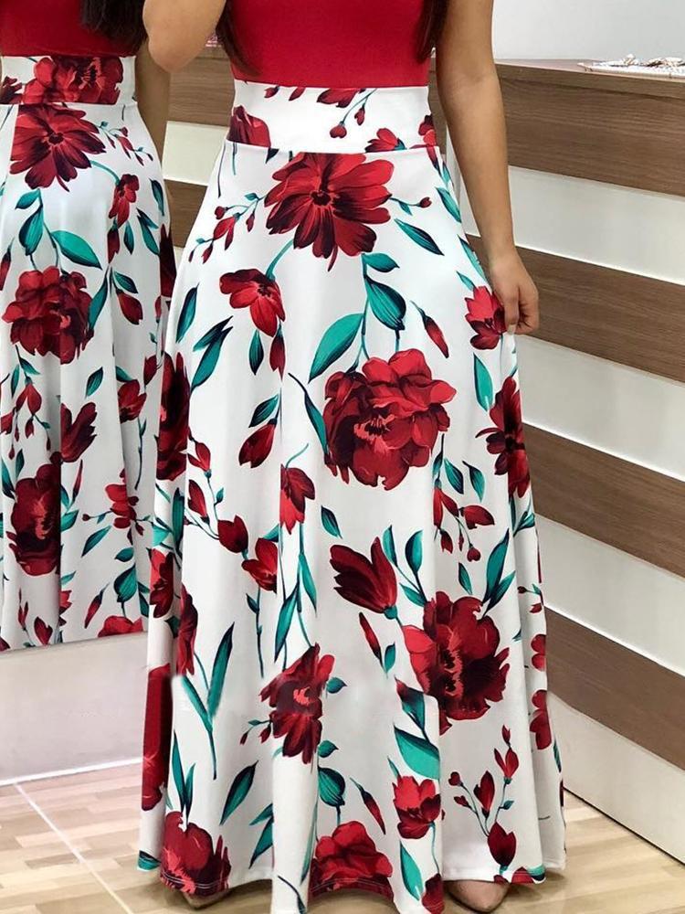 Floral Print Color Block Long Dress: Autumn 2018 Hot-Selling European & American Style Women's Clothing