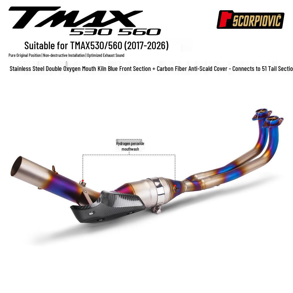 Stainless Steel Double Oxygen Port Muffler for TMAX530/560 with Backpressure Chamber Front & Rear Sections