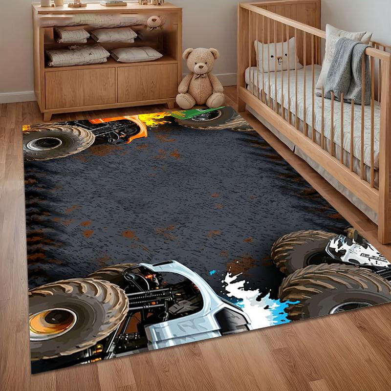 Monster Truck Fußmatte Rutschfest Waschbar Off-Road Truck Druck Teppich für Eingangsbereich Kinderzimmer Spielzimmer Heimdekoration Minimalistisch