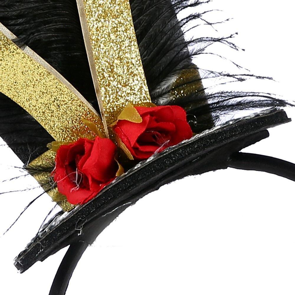 Vintage Fascinator Top Hat Glitter Feather Hat Headwear Christmas Headband Wedding Costume