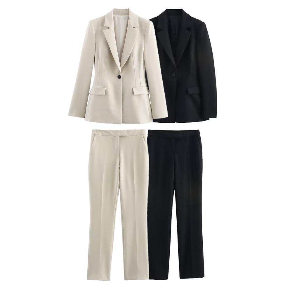 

Spring 2025 Women s Slim-Fit Single-Button Blazer & Flared Casual Pants Set L