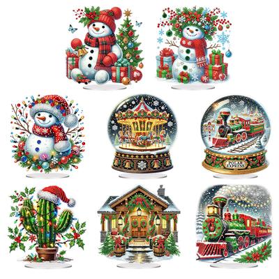 2D Flat Xmas DIY Acrylic Table Top Diamond Painting Ornament Kits Diamond Painting Desktop Decorations Bedroom Table Decoration