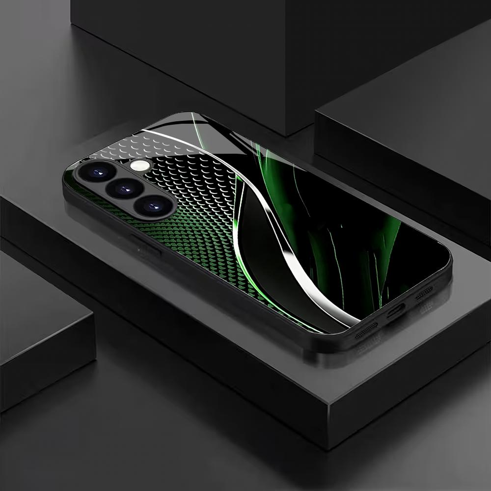 Green black curved tempered glass phone case suitable for Samsung Galaxy S26 S25 S24 S22 S21 S20 FE/Ultra/Plus shockproof