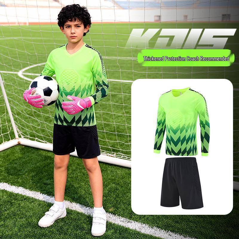 Kids' Long-Sleeve Goalkeeper Uniform with Chest Protection for Football Training