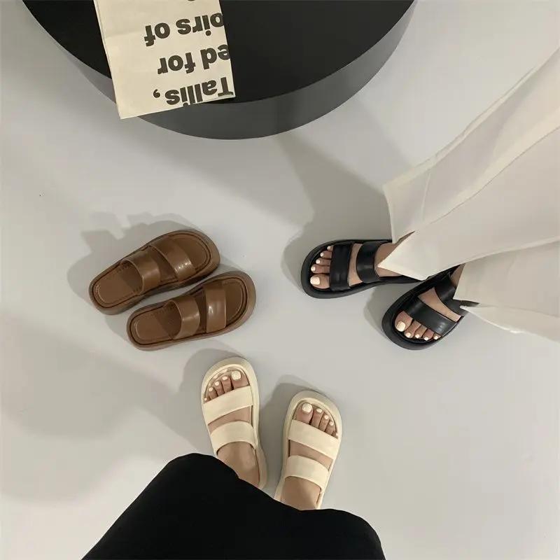Fashion Slides with Heel House on Beach Outside Thick Women's Slippers and Ladies Sandals Open Toe Apricot Rubber Shoes Home Original G