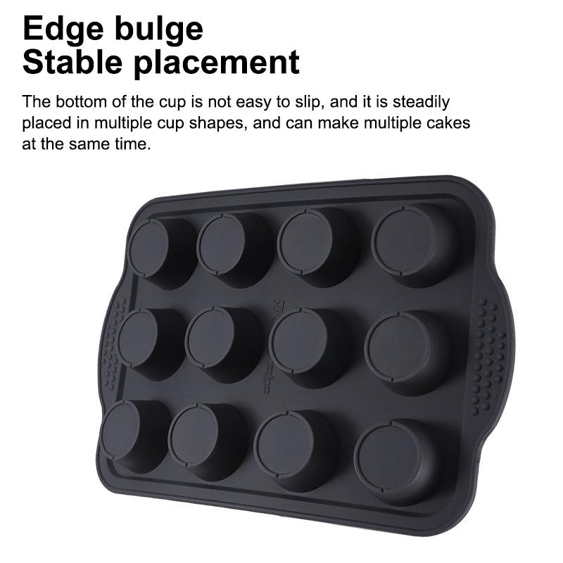 Non-Stick 12-slot Silicone Muffin Pan; Tray with Handle for Effortless Cake Baking