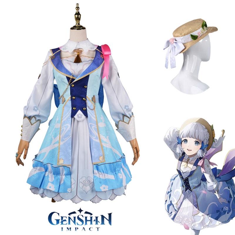 Kamisato Impact Genshin Ayaka Cosplay Costume Wig Flower Dress Halloween Hat