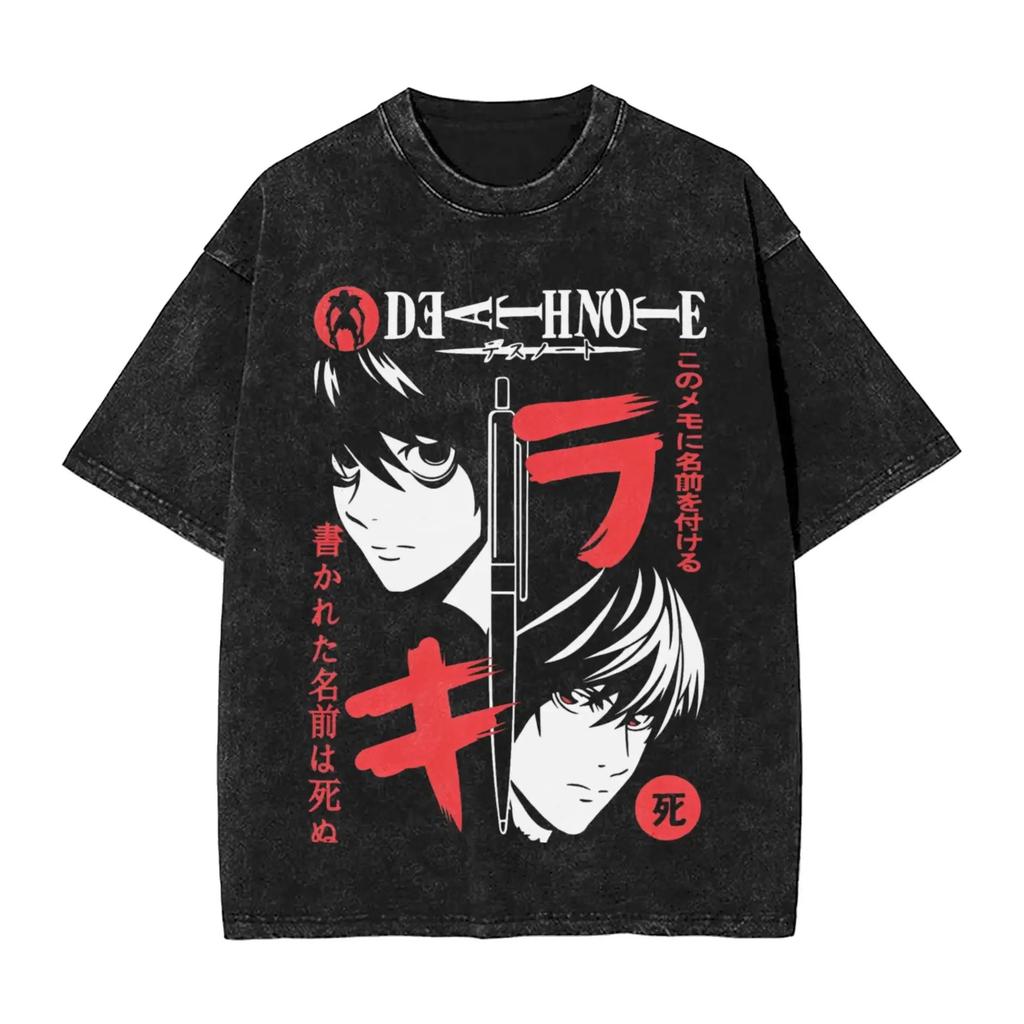 L Lawliet Graphic Print T-Shirts Manga DEATH NOTE T Shirts Washed Oversize Tshirt Short Sleeve Cotton Tee Casual Loose Clothes