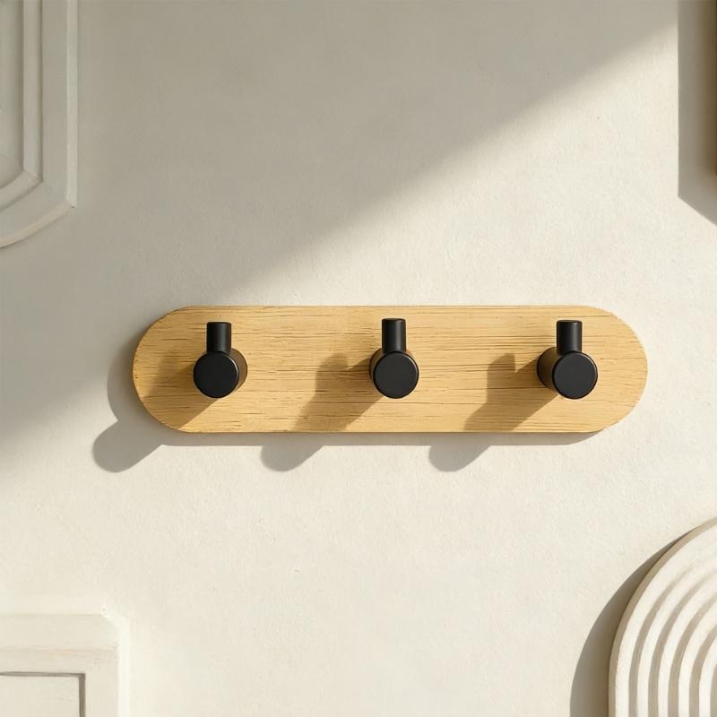 Bamboos And Stainless Steel Hook For Hanging Towels Clothes Decorative Coat Rack Wall Mounted Key Organizer