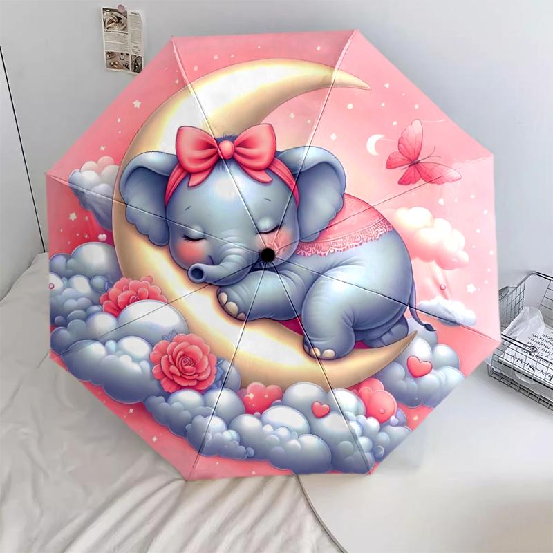 1PC elephant theme Umbrella Portable Folding Umbrella Iron Frame Hole Bone Structure Outdoor Home Umbrella A20