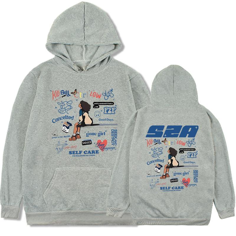 SZA Music Album SOS Print Hoodie Women Unisex Hip Hop Vintage O