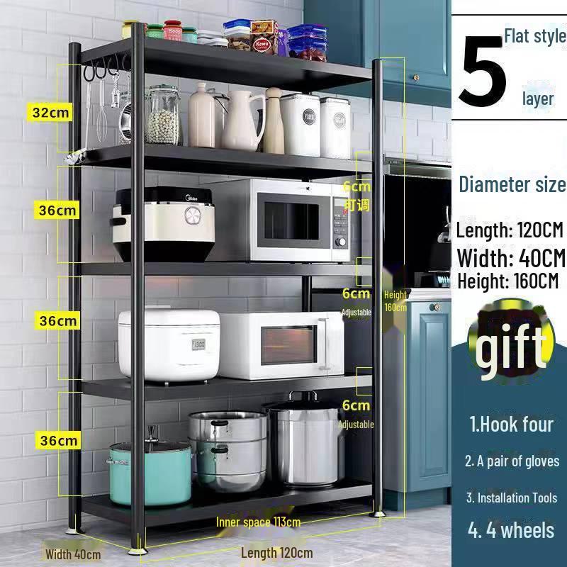 Multi-Layer Kitchen Floor Rack: Multi-Function Microwave and Cookware Storage (Non-Stainless Steel)