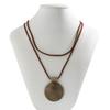 PuRui Punk Big Round Disc Pendant Necklace for Women Long Brown Rope Chain Charm Choker Vintage Zircon Collar Party Club Gift