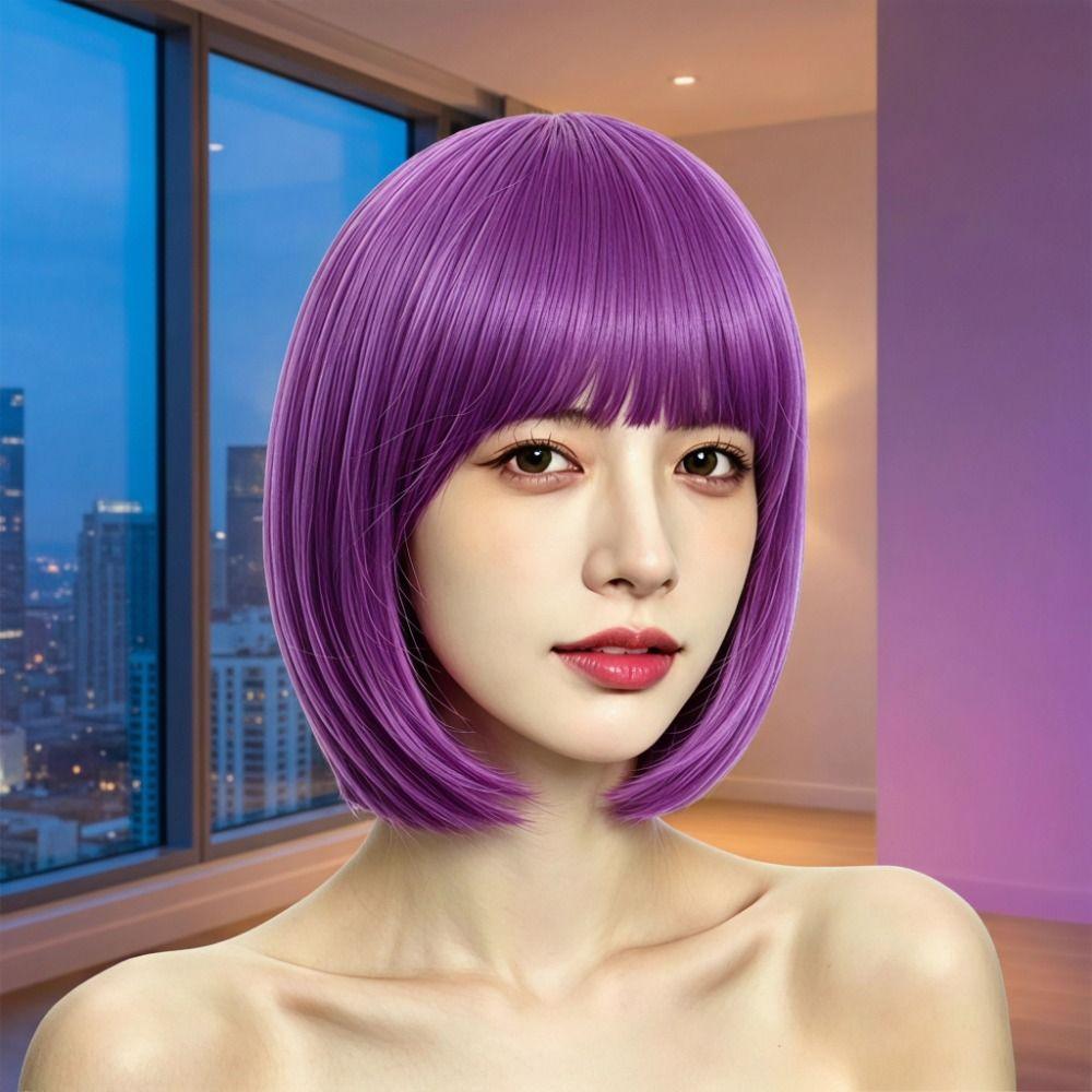 Cosplay Halloween Colored Bangs Wig Colorful Short Straight Bob Hair Vibrant Bob Wig Parties