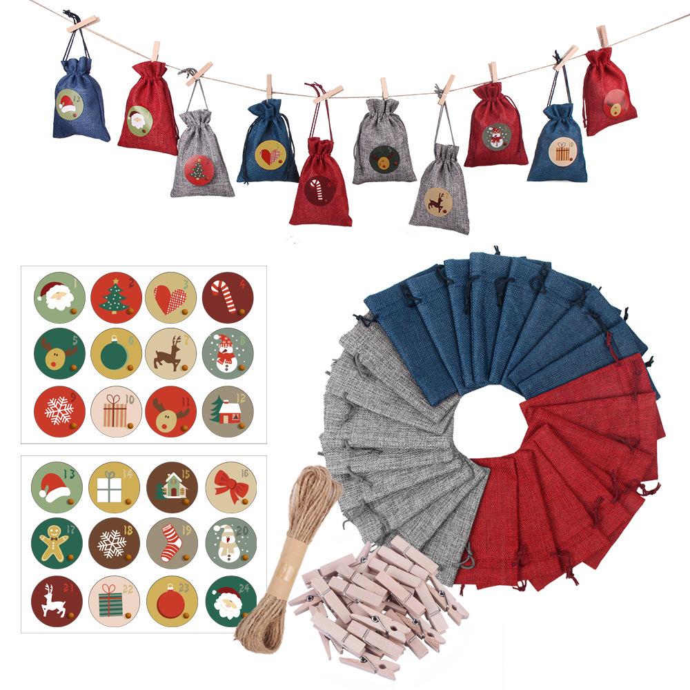 24 DIY CHRISTMAS ADVENT CALENDAR CLOTH BAG SET: Include 24 pieces advent calenda