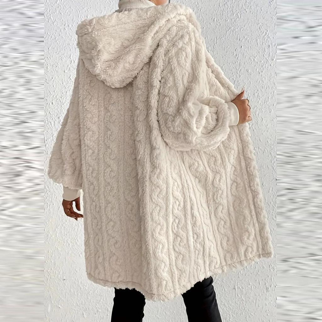 Women's Fashion Solid Color Long Sleeve Hooded Loose Fleece Jacket