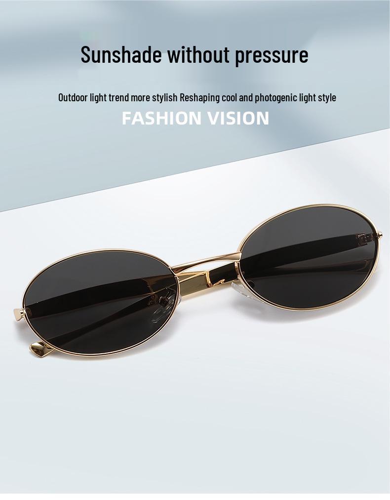 European & American Oval Frame Sunglasses - Fashionable Metal Design, High-End Runway Style