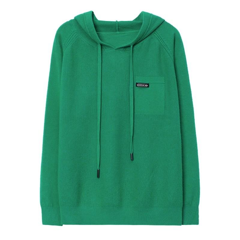 Dámská mikina s kapucí podzimní a zimní volný svršek svetr pletený s kapucí s dlouhým rukávem