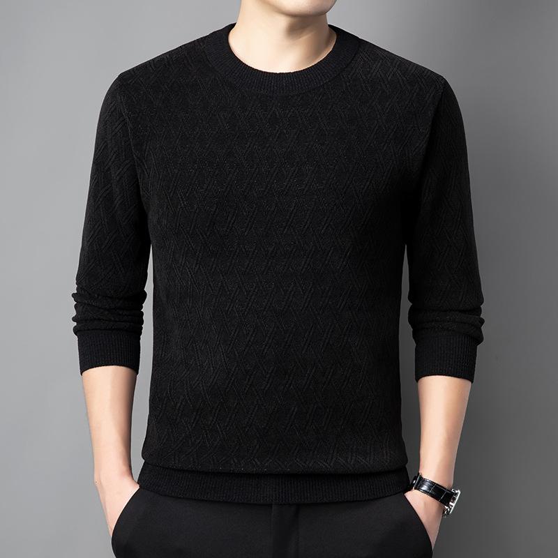 Comfortable Men'S European Cotton Lint Jacquard Sweater Autumn And Winter Crew Neck Jacquard Knitted Sweater Thickened Warm Sweater
