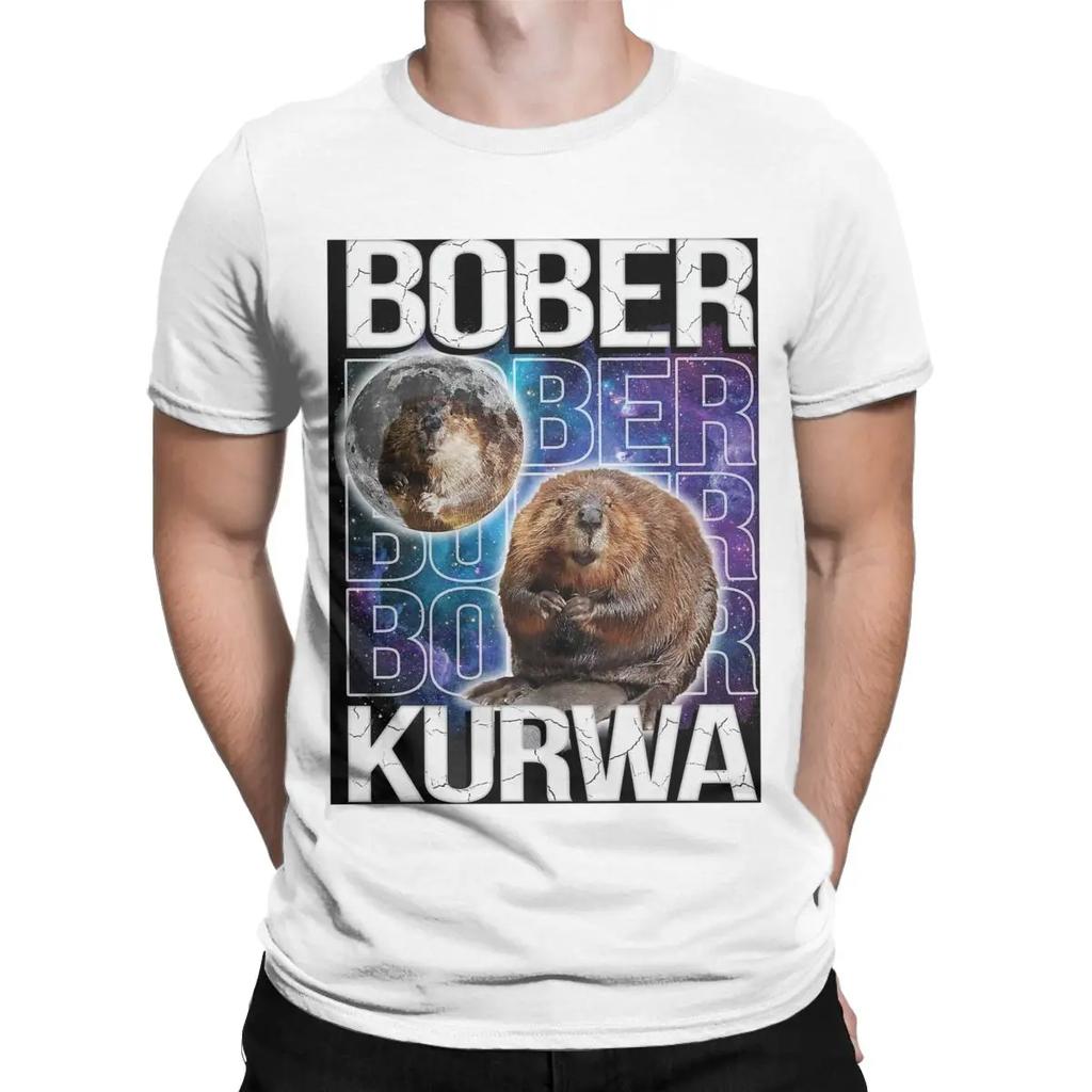 Funny Bober Kurwa Funny Beaver Meme Galaxy Universe T-Shirt for Men Round Neck Cotton T Shirts Short Sleeve Tee Shirt Tops