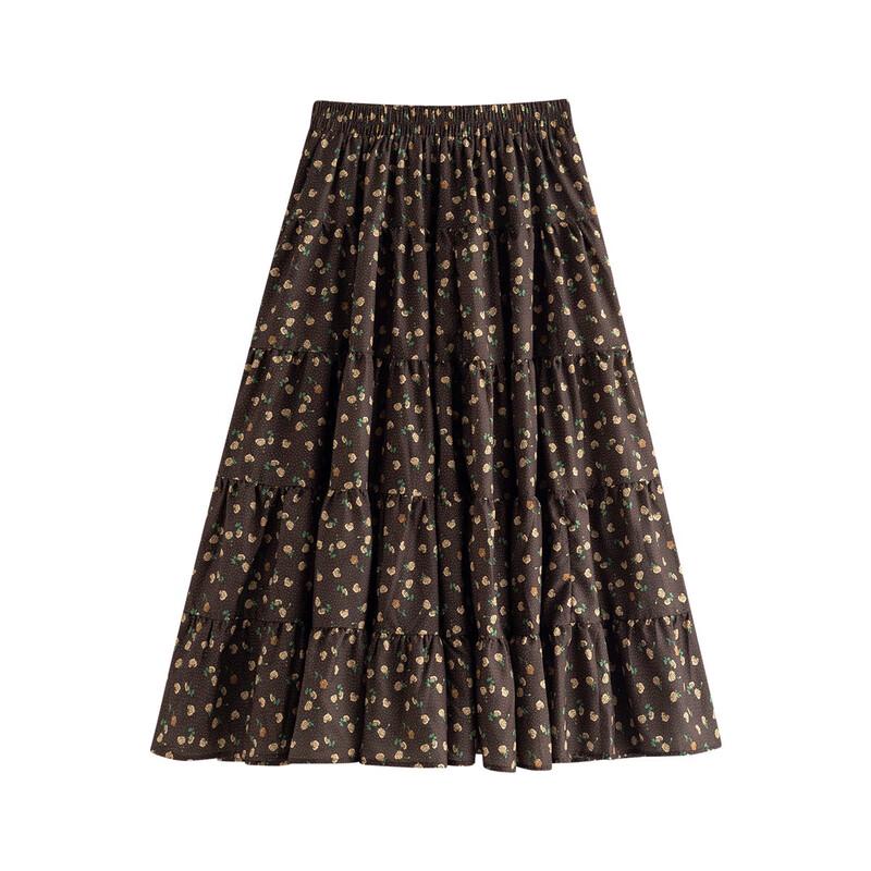 INMAN Women s Retro Floral A-line Midi Skirt S