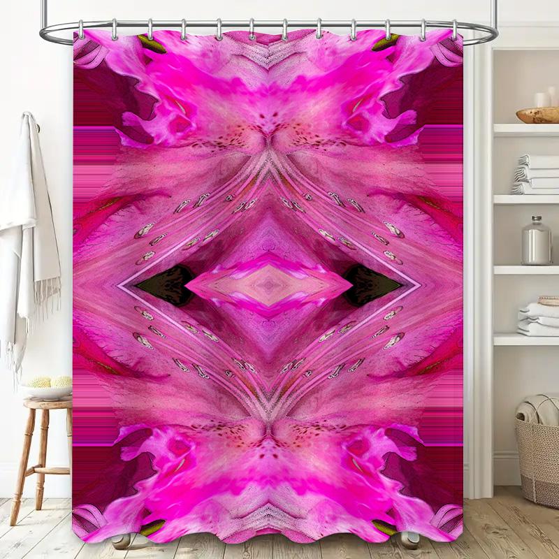 Pink Flower Shower Curtain Modern Style Floral Print Bathroom Decor Waterproof Fabric Decorative Rain Shower Panel Xsmall Size (
