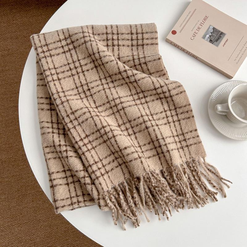 High-End Plaid Shawl for Women - 2025 Autumn/Winter Korean Style Thickened Imitation Cashmere Scarf