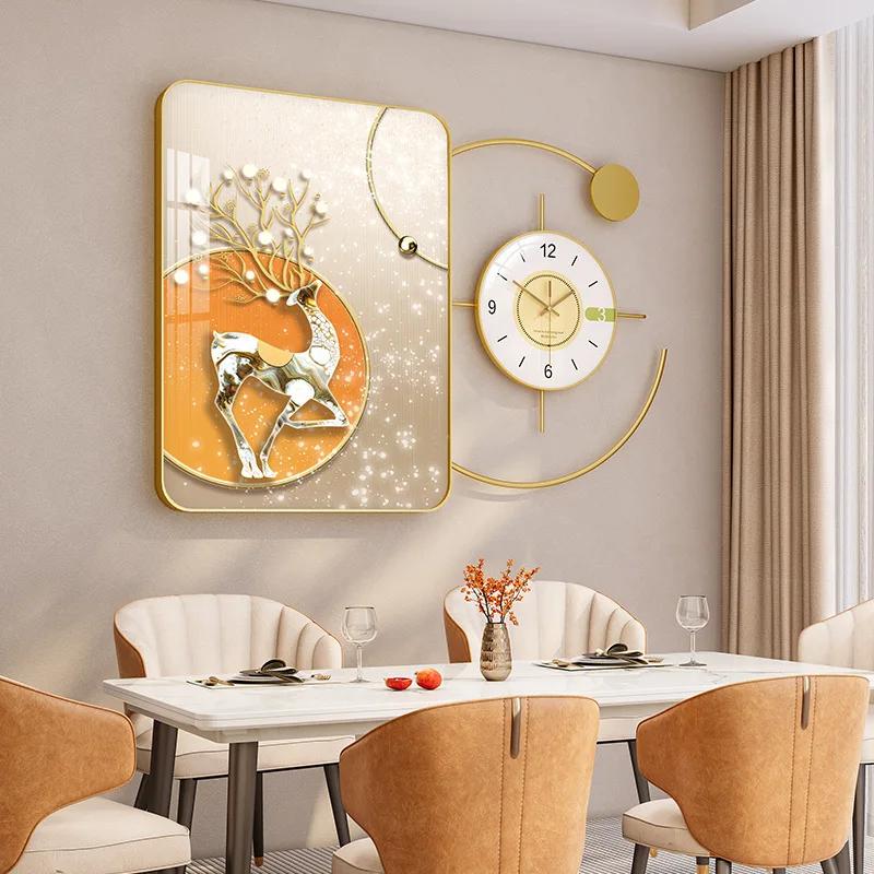 Modern style restaurant wall hanging jewelry crystal porcelain combination decoration hanging picture dining table wall clock