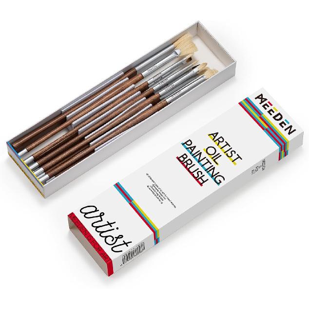 MEEDEN Artist Oil Paint Brush Set: 10 Pcs Hog Bristle Art Paint Brushes - Professional Oil Paint Brushes with Wood Long Handle - Perfect for Adults