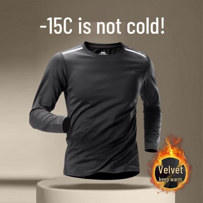 

Men s Winter Quick-Dry Velvet Running Base Layer Long Sleeve T-Shirt for Autumn Training M чёрный