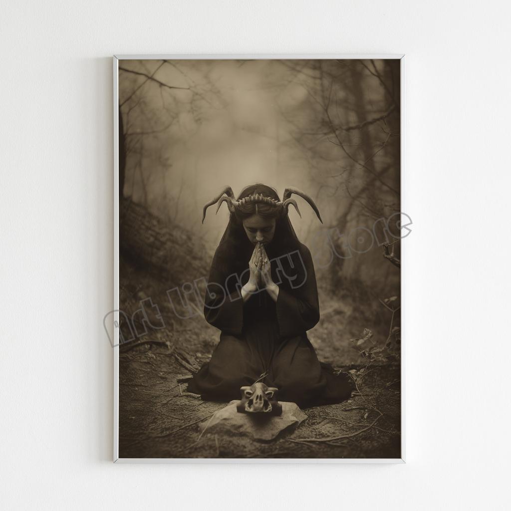 Temná magie Vlkodlak Dinosaurus Kovboj Frankenstein Vintage fotografie Plátno Plakát Nástěnné obrázky Halloween Domácí dekorace