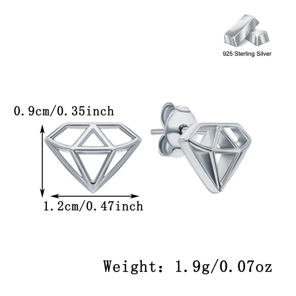 European S925 Sterling Silver Geometric Rhombus Diamond Stud Earrings in Light Gold