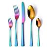 Black Silverware Set Stainless Steel Flatware Western Tableware Mirror Cutlery Knife Fork Spoon Dinnerware Kitchen Utensils