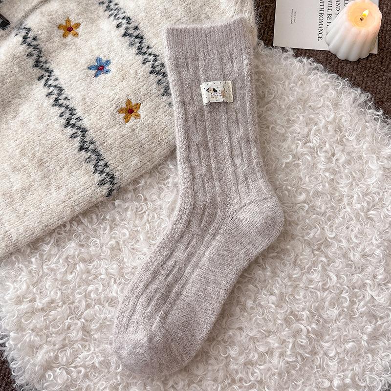 Socks Medium Tube Socks Winter Twist Pattern Wool Socks Fleece Thickened Warm Cute Cloth Label Dachshund Dog Stacking Socks