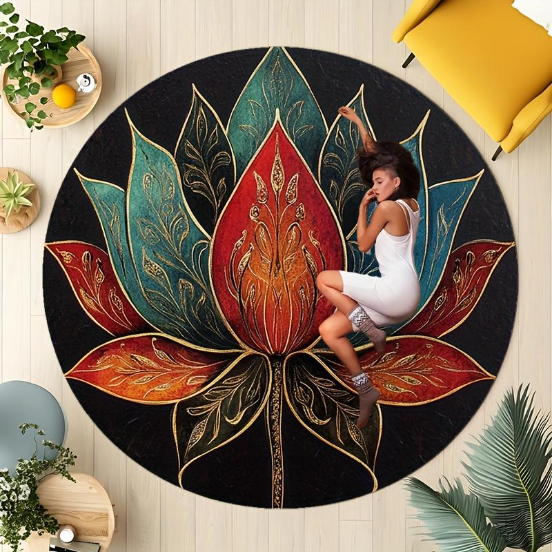 Flannel Printed Round Yoga Mat With Lotus Flower Design For Meditation And Home Decor Soft Floor Rug Modern Living Room Style