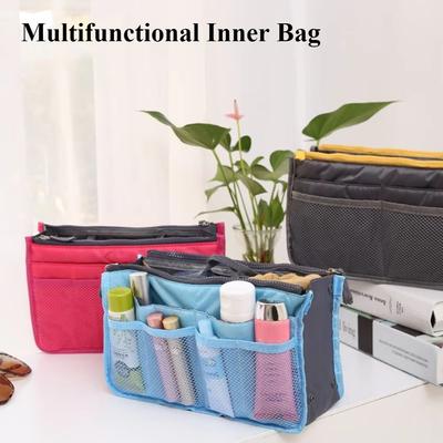 Toiletry Travel Bag Multi Functional Layered Divided Makeup Storage Organizer Handheld Double Zipper Inner Pack Stationery Bag