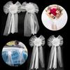 1Pair White High-quality Silk Ribbon Romantic Pearl Bud Party Decor Supplies Wedding Car Decoration Lace Flowers Chair Bow Tie